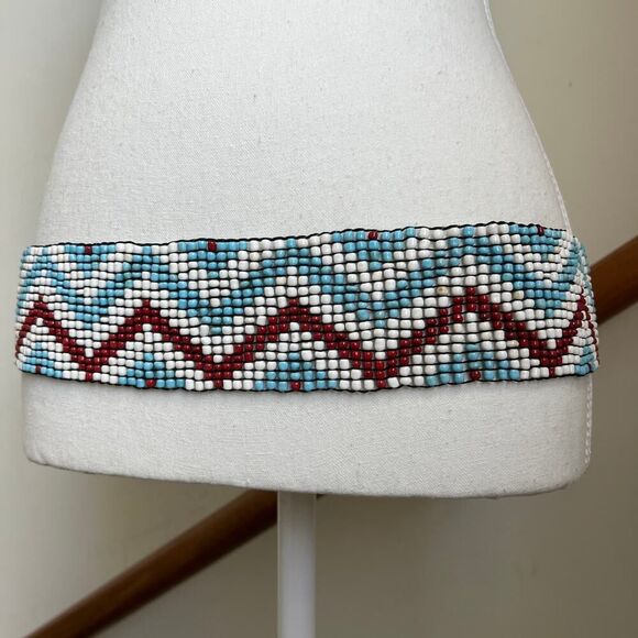 Vintage Y2K western beaded boho thick big wide statement belt Coachella hipslung - Picture 4 of 7